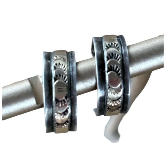 12k Gold Filled Half Hoop Etched Sunbeam Earrings - Picture 4 of 11